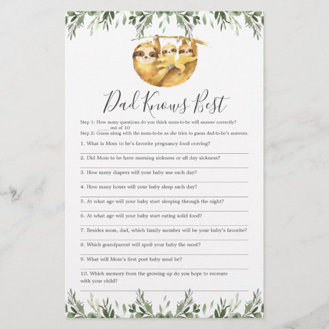 Pai Chá de fraldas Twin Sloths Sabe o Melhor Jogo (Frente)