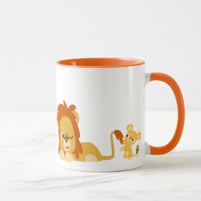 Pai de Leão de Cartoon e Caneca de Cubo (Direita)