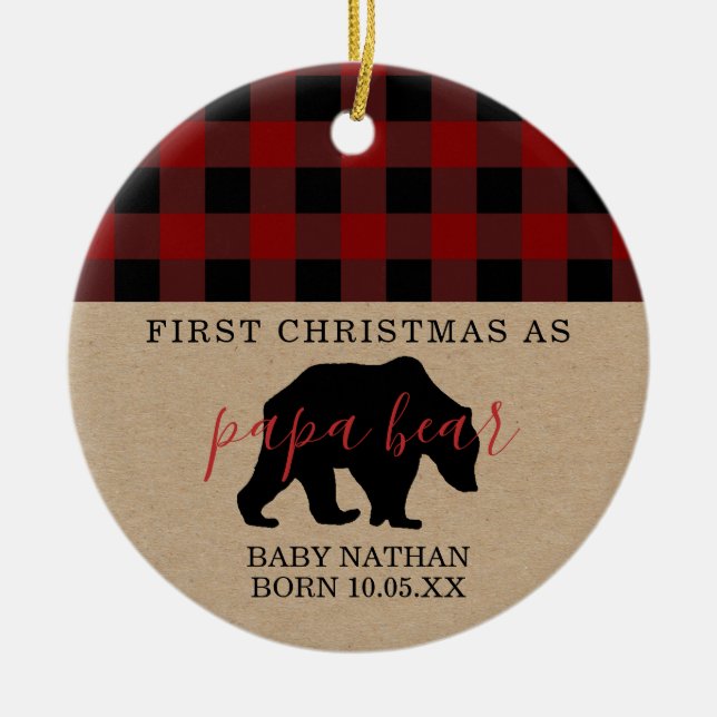 Pai do Natal do ornamento do urso da papá primeiro (Frente)