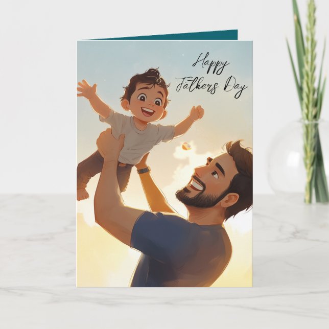 Pai e seu filho jogando dia de os pais Cartão dobr (Frente)