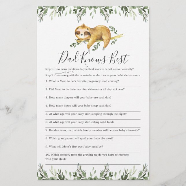 Pai Sloth Sonolento Sabe O Melhor Jogo (Frente)