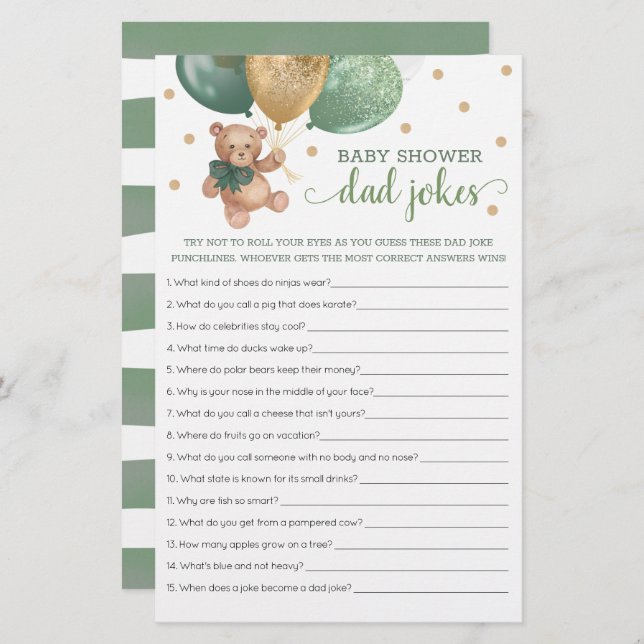 Pai Verde Sage - Chá de fraldas Piada Jogo Jogo Ur (Frente/Verso)