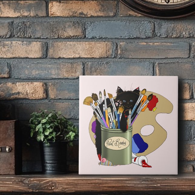 Paint Brushes Pallet Black Kitten Artist (Criador carregado)
