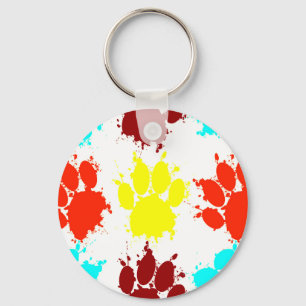 Paint Splatter Dog Paw Print Patterno Chaveiro