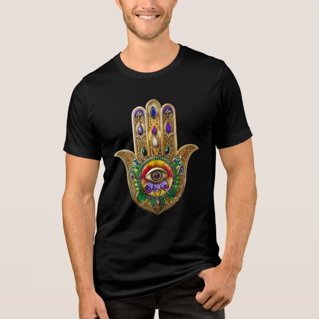 Painted Gold Hamsa Amethyst Ruby Third Eye (Frente)