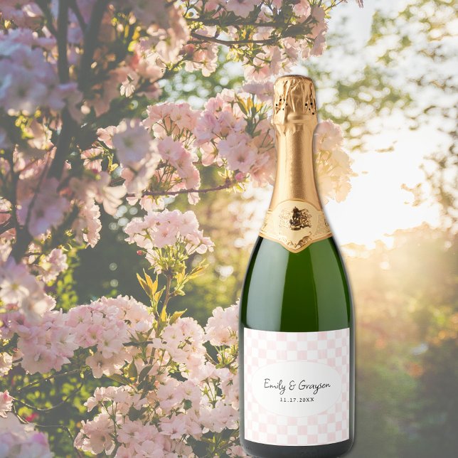 Painted Pink Checkerboard Pattern Wedding (Criador carregado)