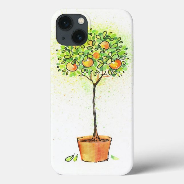 Painted watercolor citrus tree in pot (Verso)