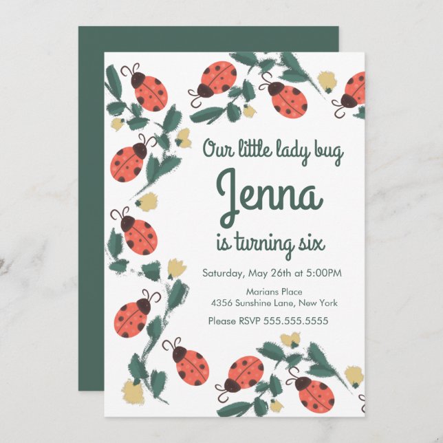 Painterly Lady Bug Birthday (Frente/Verso)