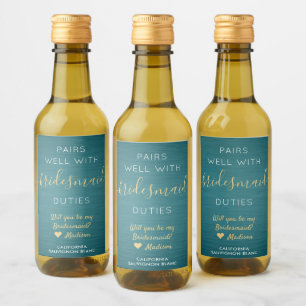 Pairs Bem Proposta de Bridesmaid Azul Azul Dourado