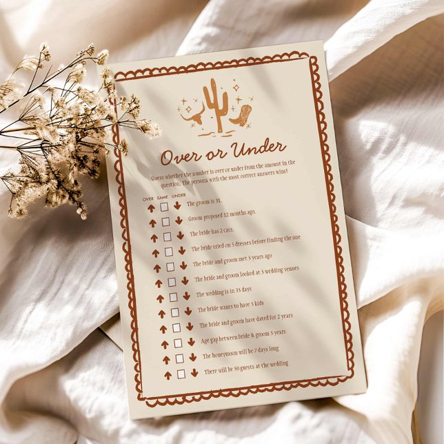 País Ocidental sobre ou sob o jogo de noivado (Rustic Country Over or Under Bridal Shower Game)