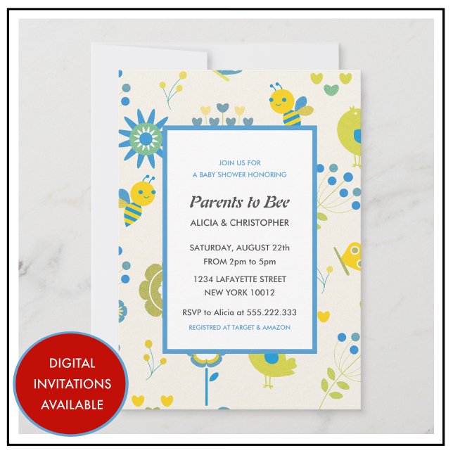 Pais para serem convites florais neutros em termos (parents to bee invitations gender neutral floral baby shower)