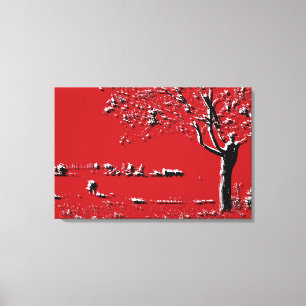 Paisagem abstrato com Árvores em Vermelho - Canvas