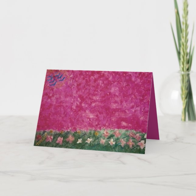 Paisagem abstrato com céu cor-de-rosa e cartão de  (Frente)