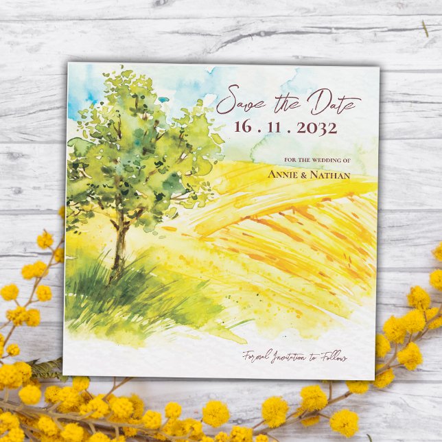 Paisagem Amarela Casamento Salve a Data (Yellow Farmland Landscape Wedding Save the Date)
