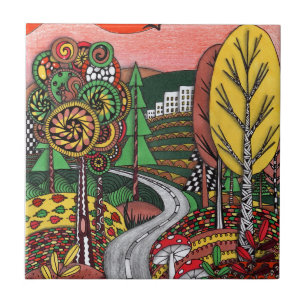 Paisagem Caprichosa de Outono Arte Folclórica em C