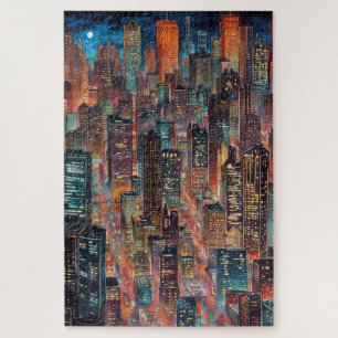 Paisagem Cityscape Na Noite, Quebra-cabeça De Jigs