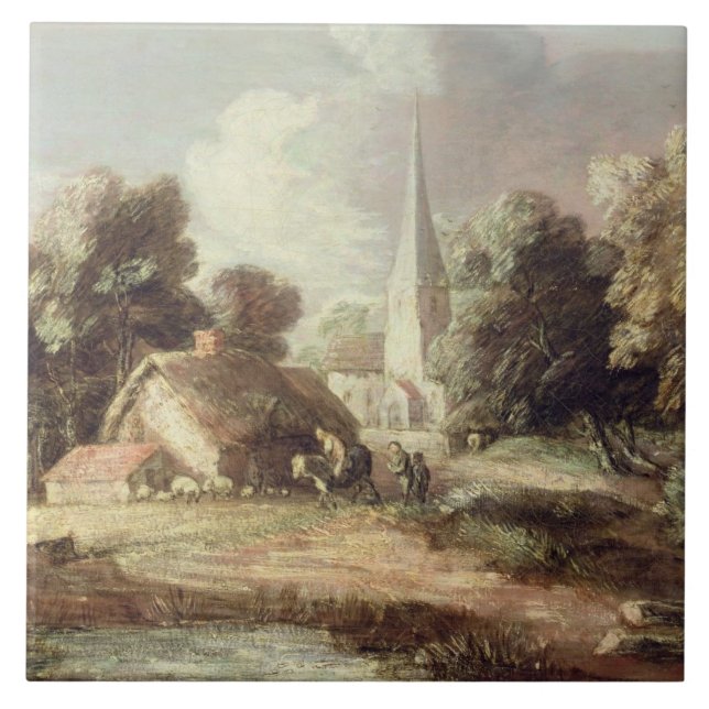 Paisagem com uma igreja, casa de campo, aldeões e (Frente)