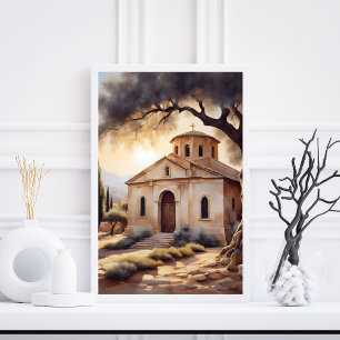 Paisagem da Igreja Grega Serena Poster religiosa