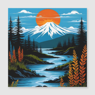 Paisagem da Montanha Retroativa Ilustração Azul Ve