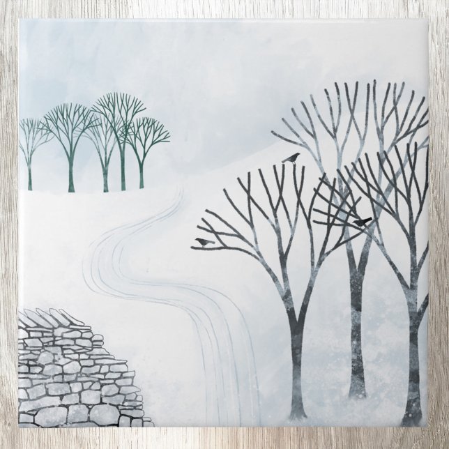 Paisagem da neve do inverno (Snowy landscape winter art ceramic tile)
