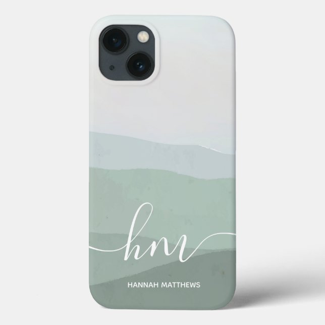 Paisagem de Aquarela de Montanha Verde abstrato   (Verso)