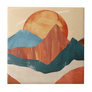 Paisagem de Boho Abstrato Mountain com Sol