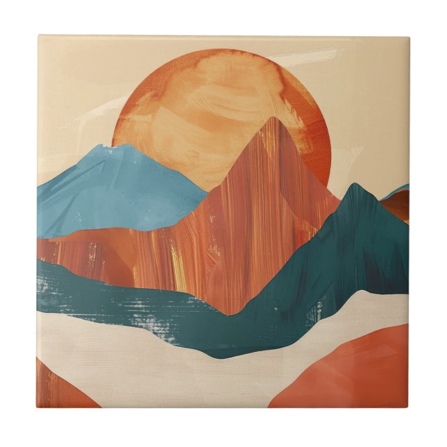 Paisagem de Boho Abstrato Mountain com Sol (Frente)