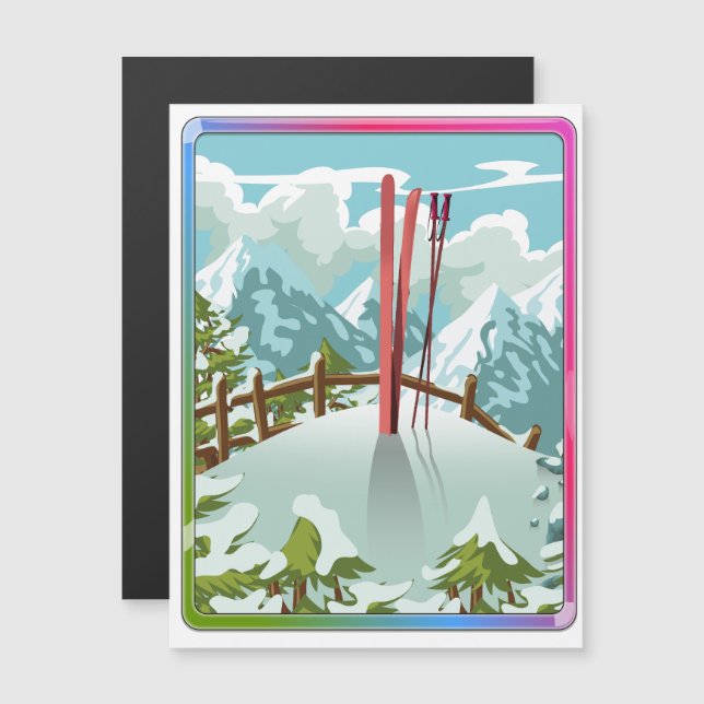 Paisagem de esqui desenho animado (Frente/Verso)