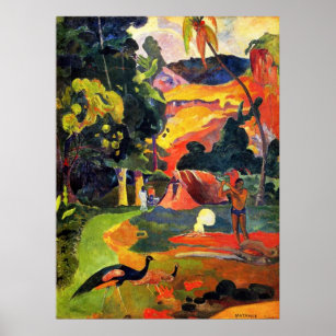 Paisagem de Gauguin com Poster de Peacocks
