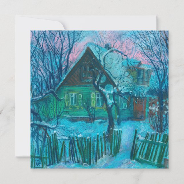 Paisagem de inverno Antiga Casa de Algodão Pintura (Frente)