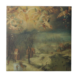 Paisagem De Inverno Com Aldeias Recolhendo Madeira