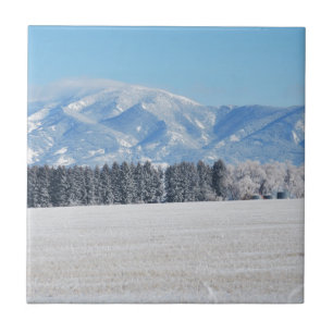 Paisagem de Inverno de Árvores, Neve e Montanhas