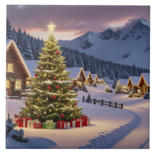 Paisagem de luzes de Natal com neve