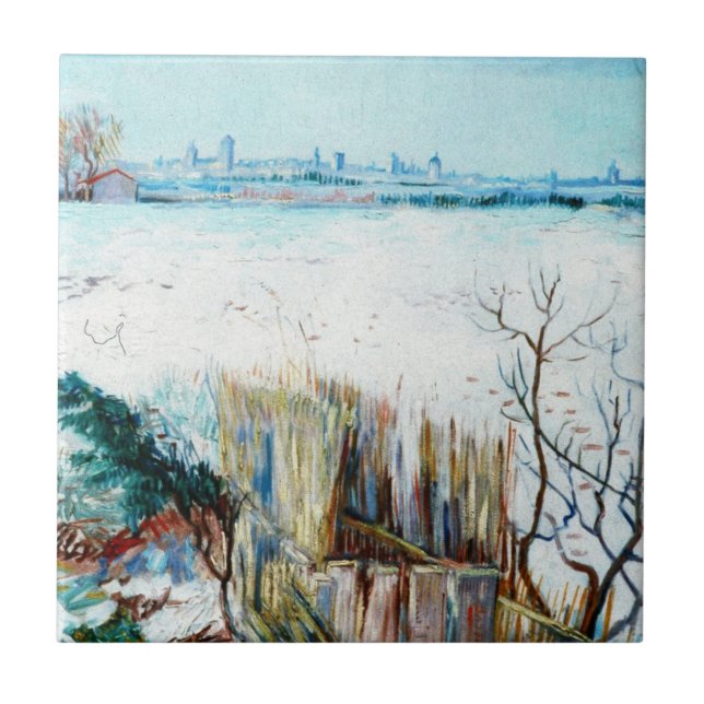 Paisagem de neve com Arles por Vincent van Gogh (Frente)