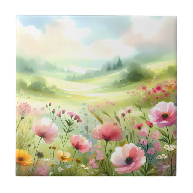 Paisagem de Prado de Flores Silvestres Pastel (Frente)