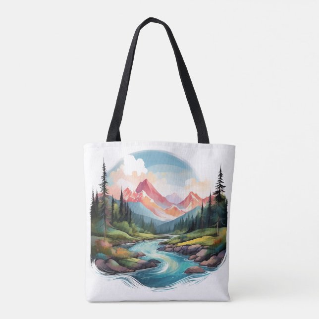 Paisagem de Serene Mountain com o Bag de Tote (Verso)