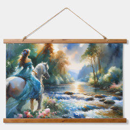 Paisagem de Sonho da Mulher Cavalgando no Rio da F