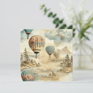 Paisagem de Viagem Antiga Balão Azul Retro