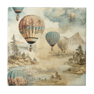 Paisagem de Viagem Antiga Balão Azul Retro