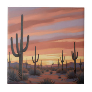 Paisagem do Cacto Saguaro no Pôr do Sol do Deserto