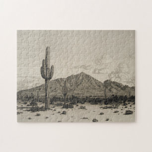 Paisagem Do Deserto Com Quebra-cabeça De Cactus