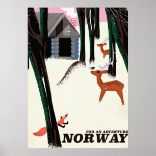 Paisagem do poster das viagens vintage de Noruega