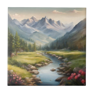 Paisagem do rio Watercolor Mountain