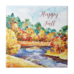 Paisagem em aquarela de outono com texto personali