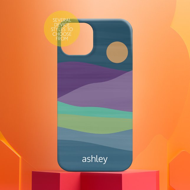 Paisagem Flat Boho Abstrato Sunset e Mounts (Personalized Phone Case with Custom Text and Trendy Design)