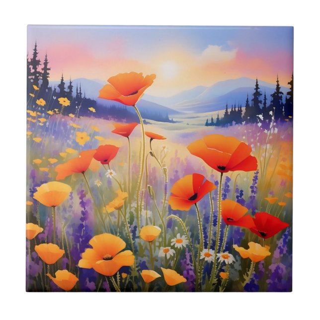 Paisagem florescente Flores Selvagens em Aquarela (Frente)