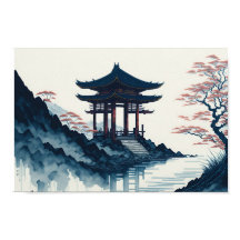 Paisagem japonesa com pagoda poster