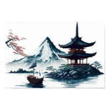 Paisagem japonesa com pagoda poster
