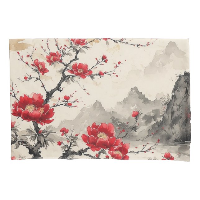 Paisagem Japonesa Floral Vermelha (Frente-Esquerda)