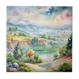 Paisagem Montanhosa Aquarela